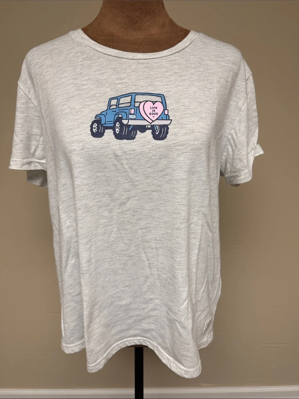 Life is good sleep tee with Blue Jeep and Pink Heart
